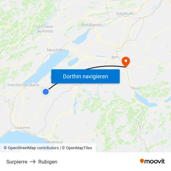 Surpierre to Rubigen map