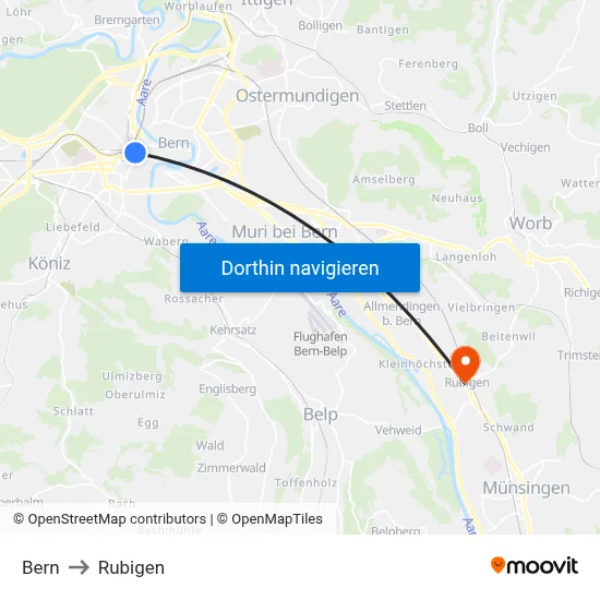 Bern to Rubigen map