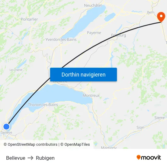 Bellevue to Rubigen map