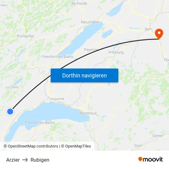 Arzier to Rubigen map