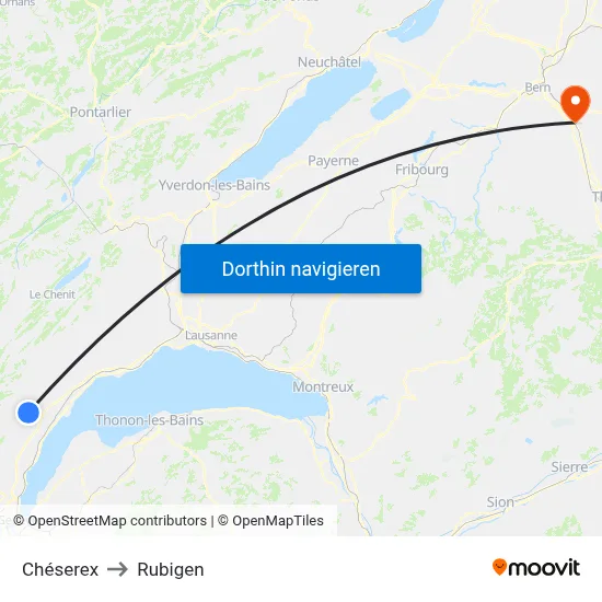 Chéserex to Rubigen map