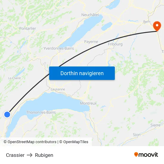 Crassier to Rubigen map
