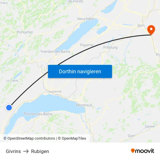 Givrins to Rubigen map