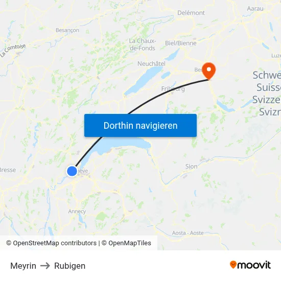 Meyrin to Rubigen map