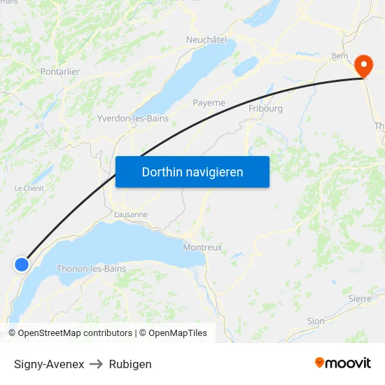 Signy-Avenex to Rubigen map