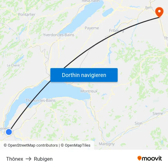 Thônex to Rubigen map