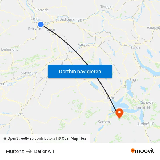 Muttenz to Dallenwil map