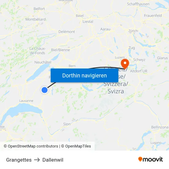 Grangettes to Dallenwil map