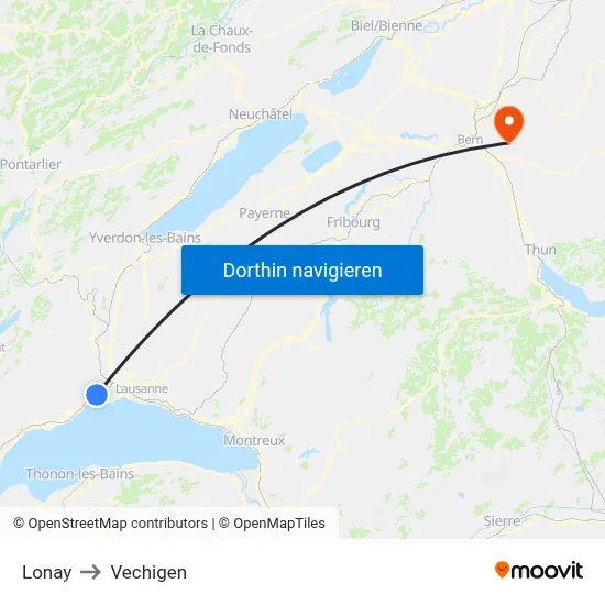 Lonay to Vechigen map