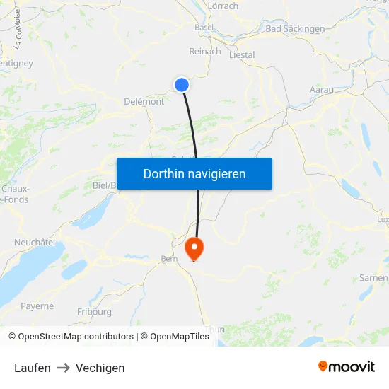 Laufen to Vechigen map