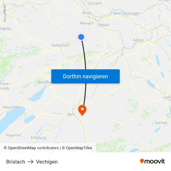 Brislach to Vechigen map
