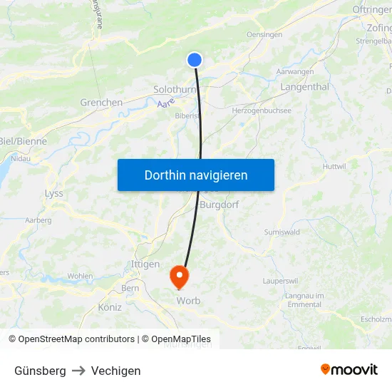Günsberg to Vechigen map