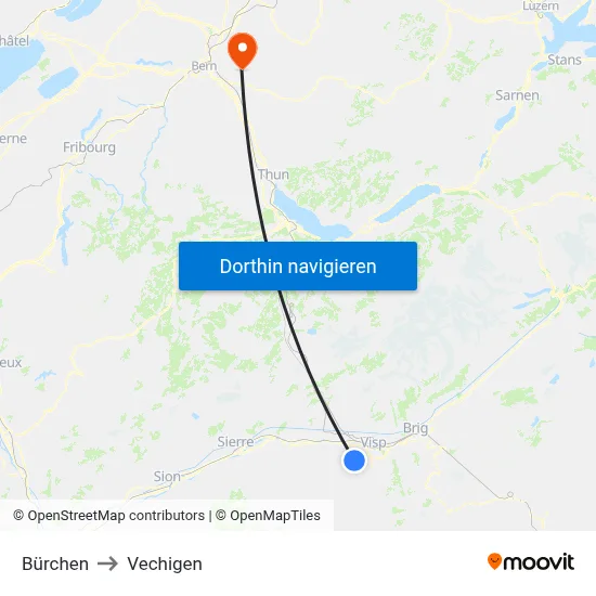 Bürchen to Vechigen map