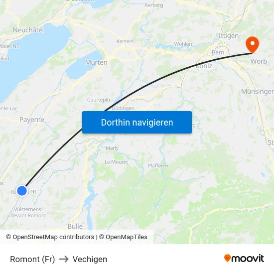Romont (Fr) to Vechigen map