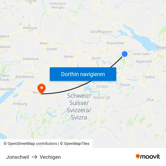 Jonschwil to Vechigen map