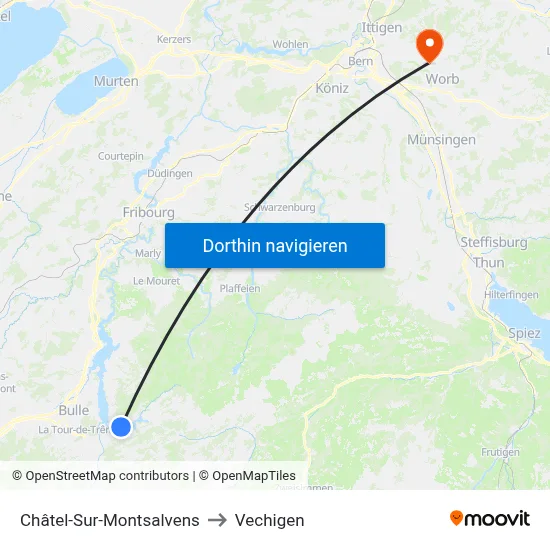 Châtel-Sur-Montsalvens to Vechigen map