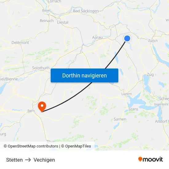 Stetten to Vechigen map