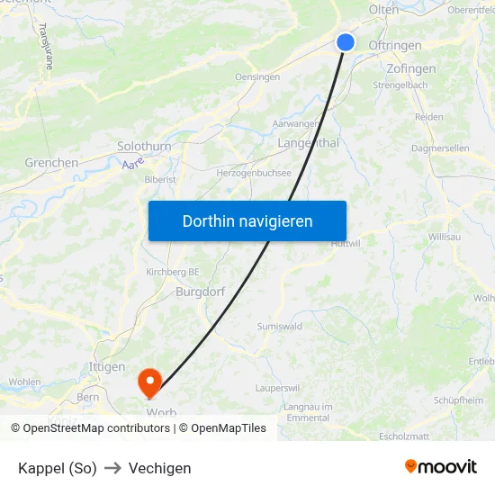 Kappel (So) to Vechigen map