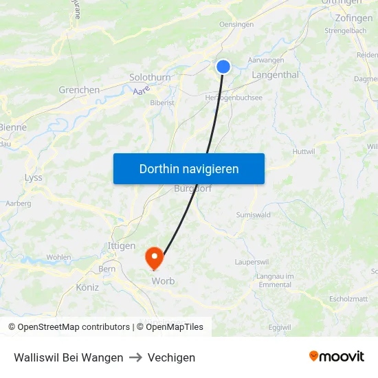 Walliswil Bei Wangen to Vechigen map