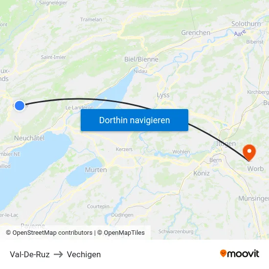 Val-De-Ruz to Vechigen map