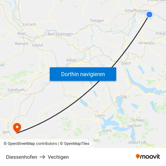 Diessenhofen to Vechigen map