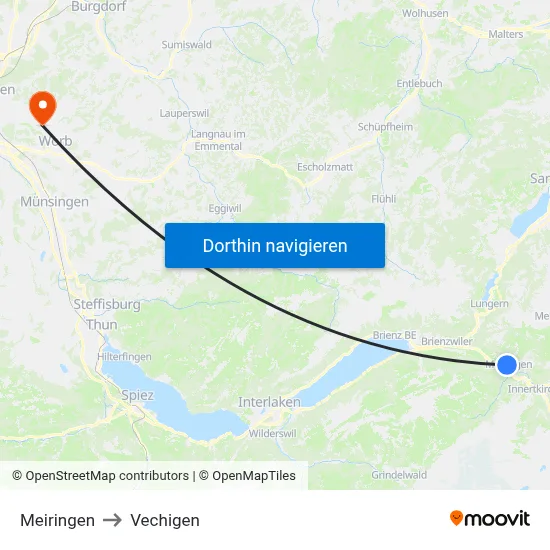 Meiringen to Vechigen map
