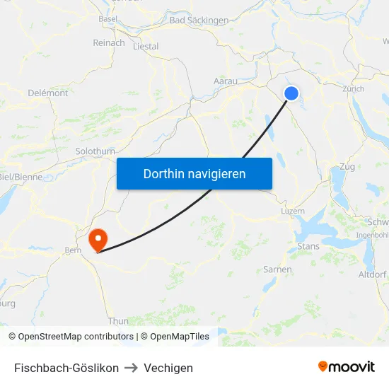 Fischbach-Göslikon to Vechigen map