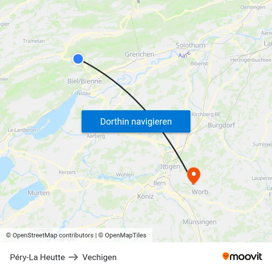 Péry-La Heutte to Vechigen map