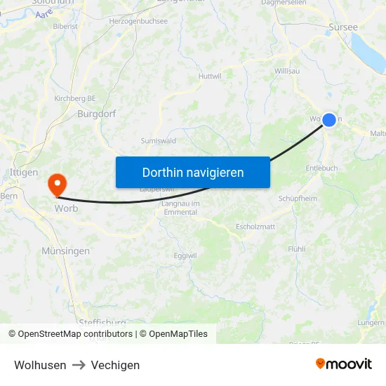Wolhusen to Vechigen map
