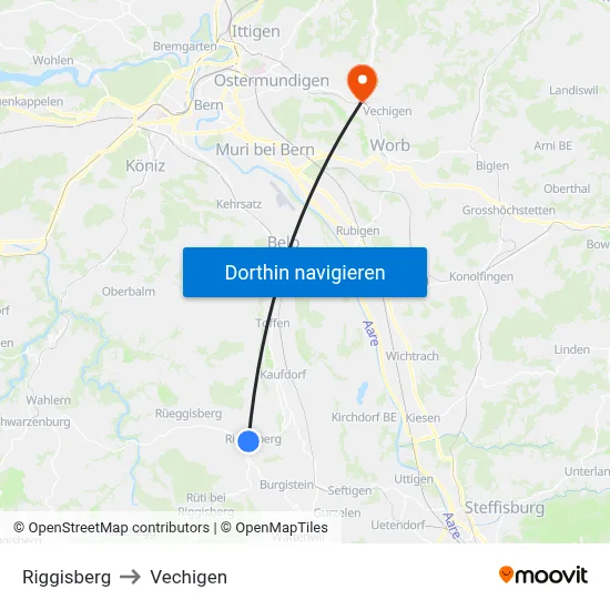 Riggisberg to Vechigen map