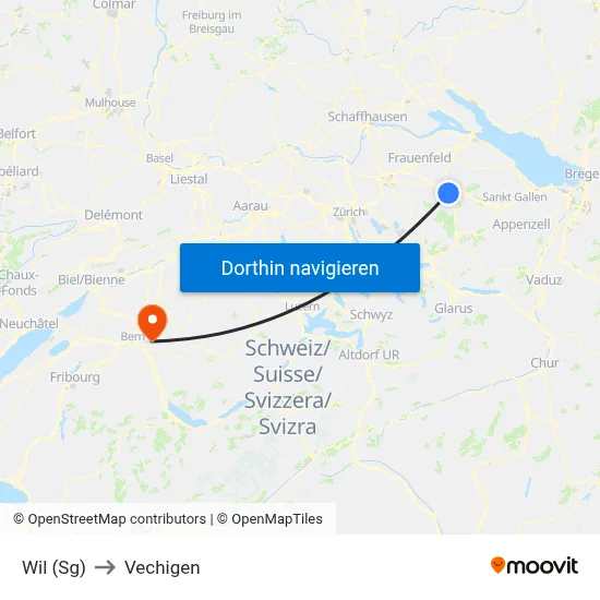 Wil (Sg) to Vechigen map