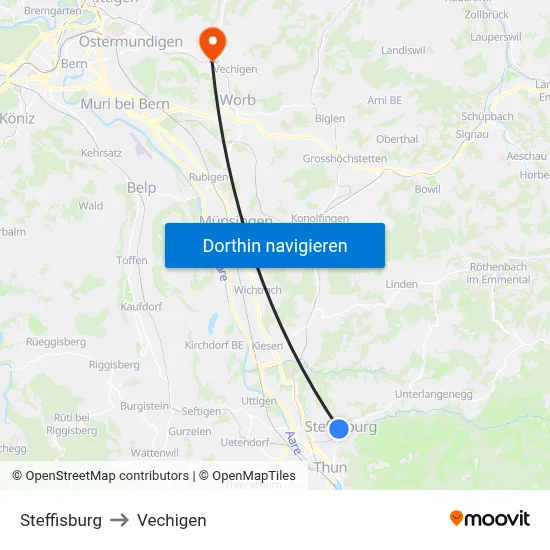 Steffisburg to Vechigen map