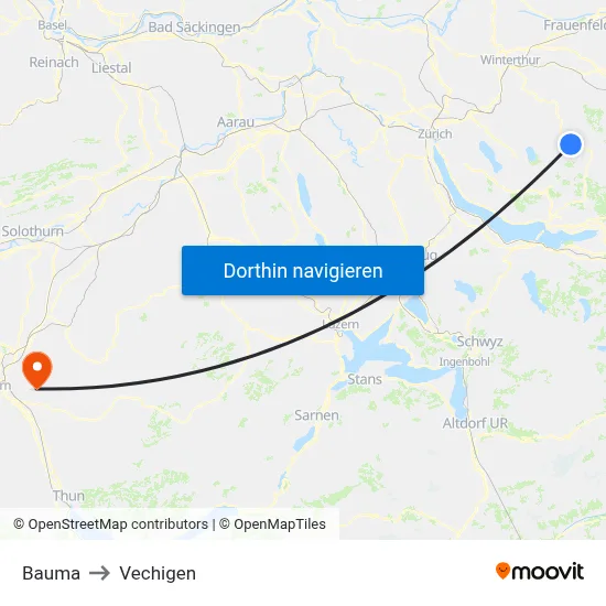Bauma to Vechigen map