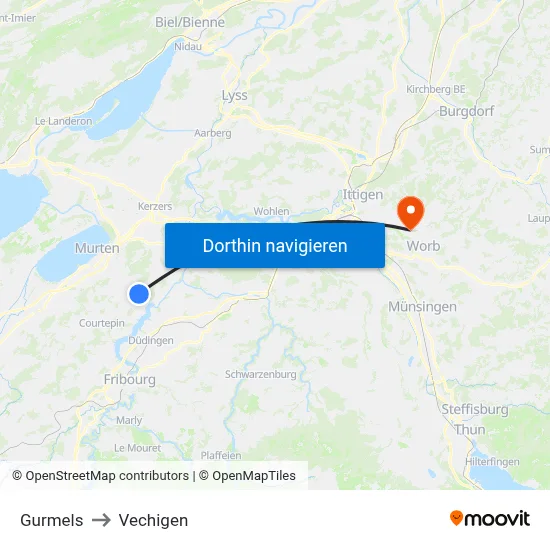 Gurmels to Vechigen map