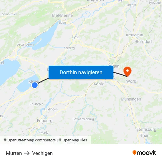 Murten to Vechigen map