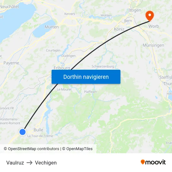 Vaulruz to Vechigen map