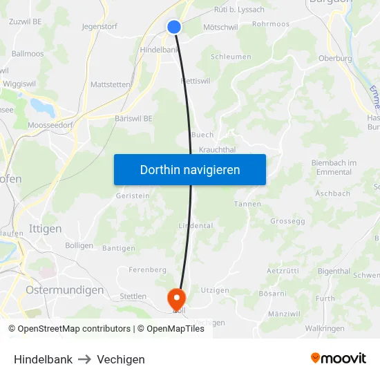 Hindelbank to Vechigen map