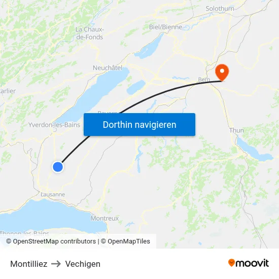 Montilliez to Vechigen map