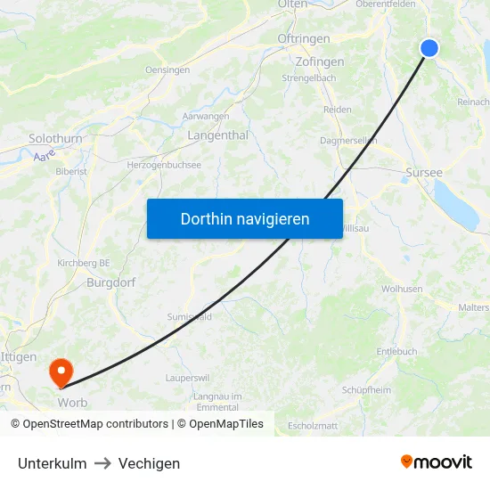 Unterkulm to Vechigen map