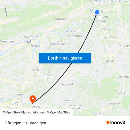 Oftringen to Vechigen map