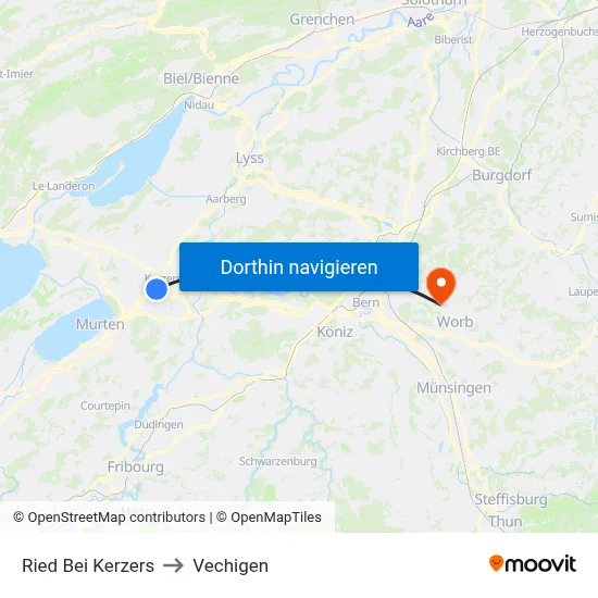 Ried Bei Kerzers to Vechigen map