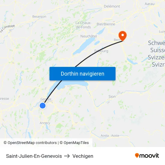 Saint-Julien-En-Genevois to Vechigen map