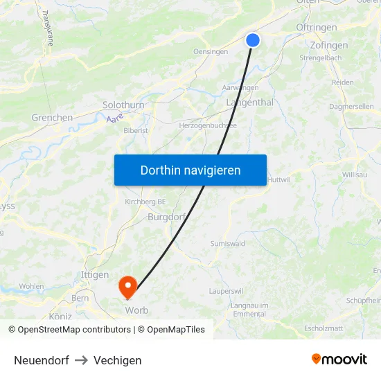 Neuendorf to Vechigen map
