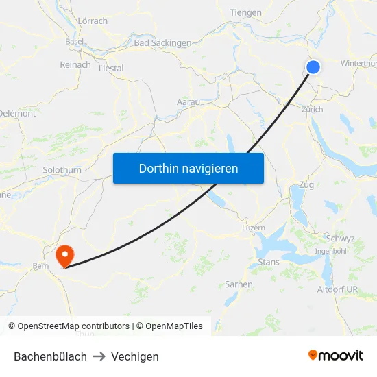 Bachenbülach to Vechigen map