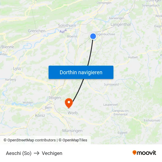 Aeschi (So) to Vechigen map