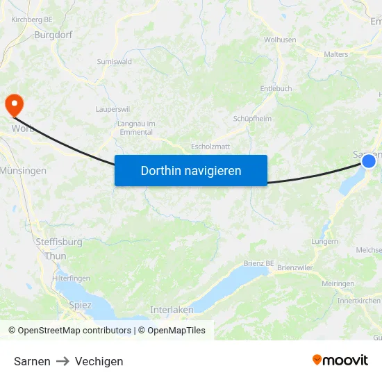 Sarnen to Vechigen map