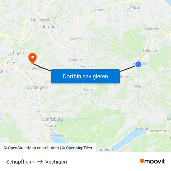 Schüpfheim to Vechigen map