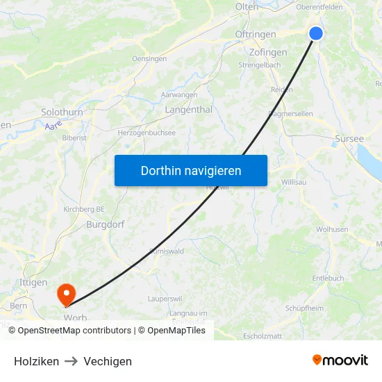 Holziken to Vechigen map