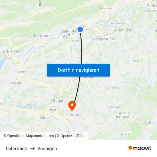 Luterbach to Vechigen map