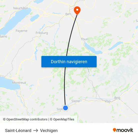 Saint-Léonard to Vechigen map